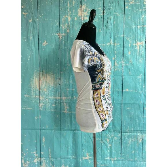 Lucky Brand Boho Print Short Sleeves V neck T-Shirt Small - Picture 5 of 9